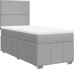 vidaXL Κρεβάτι Boxspring με Στρώμα Ανοιχτό Γκρι 90x190 εκ. Υφασμάτινο