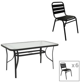 Σετ κήπου - Τραπεζαρία Sussie - Ensure 7 τεμ. μέταλλο - γυαλί μαύρο 140x80x70 εκ. 140x80x70 εκ.