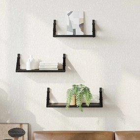 vidaXL Σετ ραφιών τοίχου με ράφι 3 pcs Μαύρη δρυς 37 x 12 x 13 εκ.