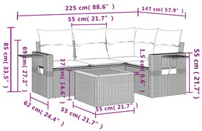 vidaXL Σαλόνι Κήπου 5 Τεμαχίων Γκρι από Συνθετικό Ρατάν με Μαξιλάρια