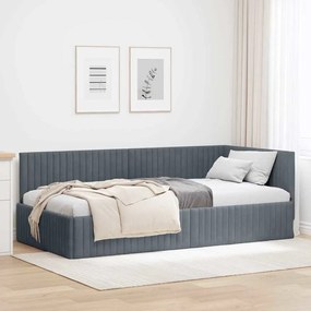 vidaXL Κρεβάτι Γωνίας με κεφαλάρι Σκούρο γκρι 100 x 200 cm Βελούδο