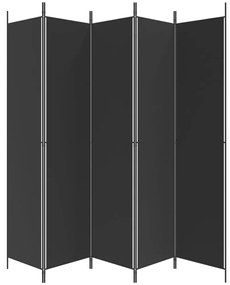 Διαχωριστικό Δωματίου με 5 Πάνελ Μαύρο 250x220 εκ. από Ύφασμα - Μαύρο