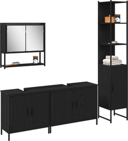 vidaXL Σετ Επίπλων Μπάνιου 4 τμχ. Μαύρο 33 x 33 x 185,5 εκ