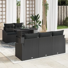 vidaXL Σετ Κήπου 6 Τεμαχίων με Μαξιλάρια Μαύρο Πολυ-Ρατάν