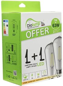 Λαμπτήρας LED Filament E27 Edison 7W 2700K 2τμχ  (5 τεμάχια)