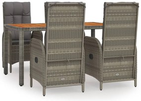 vidaXL Σετ Τραπεζαρίας Κήπου 5 τεμ. Γκρι Συνθ. Ρατάν με Μαξιλάρια