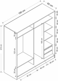 Διφυλλη Ντουλαπα Συρομενη Χρυσο KALEO 52x180x210