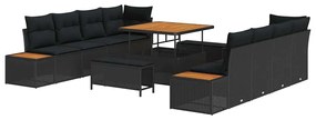 vidaXL Σετ Καναπέ Κήπου με μαξιλάρι 11 pcs Μαύρο 100 x 100 x 71 cm