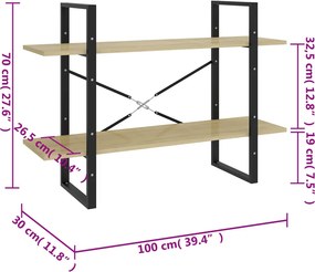vidaXL Βιβλιοθήκη με 2 Ράφια Sonoma Δρυς 100 x 30 x 70 εκ. Επεξ. Ξύλο