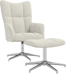 vidaXL Πολυθρόνα Relax Λευκό Κρεμ Βελούδινη με Σκαμπό