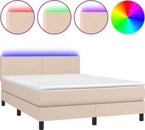 vidaXL Κρεβάτι Boxspring Στρώμα&amp;LED Καπουτσίνο 140x200 εκ. Συνθ. Δέρμα