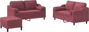 vidaXL Πολυθρόνες Σετ 3 Τεμαχίων Μπορντό από Ύφασμα με Μαξιλάρια