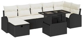 vidaXL Σετ Κήπου 8 Τεμαχίων με Μαξιλάρια Μαύρο Πολυ Ράφτ