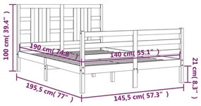 Πλαίσιο Κρεβατιού με Κεφαλάρι Λευκό 140x190 εκ. Μασίφ Ξύλο - Λευκό