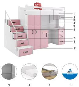 Κουκέτα Steps Plus  White + Pink  80×200cm (Δώρο το Στρώμα)