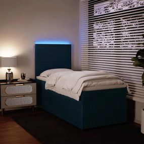 vidaXL Κρεβάτι Boxspring με Στρώμα Μπλε 90x190 εκ. Βελούδινο