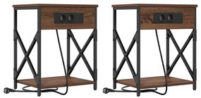 vidaXL Κομοδίνο με Σταθμό Φόρτισης 2 pcs Καφέ δρυς 41 x 31 x 51 εκ.