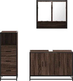 vidaXL Σετ Επίπλων Μπάνιου 3 Τεμαχίων Καφέ Δρυς από Τεχν. Ξύλο