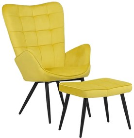 Πολυθρόνα με υποπόδιο Dorita pakoworld βελούδο κίτρινο-μαύρο πόδι 68.5x76x103εκ
