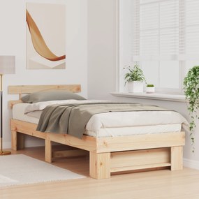 vidaXL Σκελετός Κρεβατιού Καφέ 75 x 190 cm Μασίφ ξύλο πεύκου
