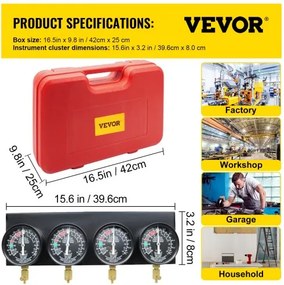 VEVOR Fuel Vacuum Carburetor Synchronize Tool Kit Fuel vacuum Carburetor Synchronizer carb sync Gauge σετ με ελαστικό σωλήνα