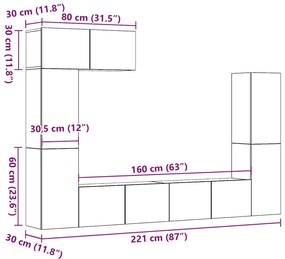 5 τεμαχίων σετ ντουλαπιών τηλεόρασης με επίτοιχο παλιό ξύλο - Καφέ