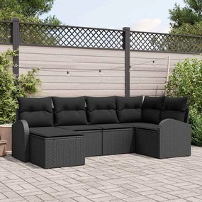 vidaXL Σετ Καναπέ Κήπου με μαξιλάρι 6 pcs Μαύρο Πολυ ράταν
