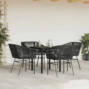 vidaXL Σετ Τραπεζαρίας Κήπου 5Τεμ. Μαύρο Συνθ.Ρατάν/Γυαλί με Μαξιλάρια