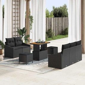 vidaXL Σετ Καναπέ Κήπου με μαξιλάρι 8 pcs Μαύρο Πολυ ράταν