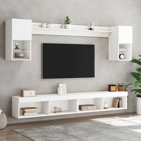 vidaXL Έπιπλα Τοίχου Τηλεόρασης 6 τεμ LED Λευκά από Επεξεργασμένο Ξύλο