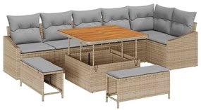 vidaXL Σετ Καναπέ Κήπου με μαξιλάρι 9 pcs Μπεζ Πολυ ράταν