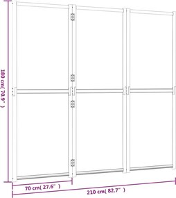 vidaXL Διαχωριστικό Δωματίου με 3 Πάνελ Μαύρο 210 x 180 εκ.