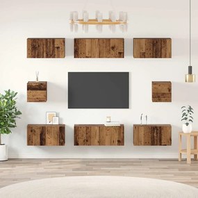 vidaXL Σετ επίπλου τηλεόρασης Επιτοίχιο 8 pcs Παλαιό ξύλο