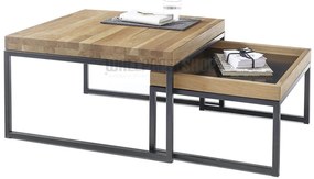 Βοηθητικό Τραπεζάκι Σετ 2τμχ Καφέ Ξύλο 50x50x40