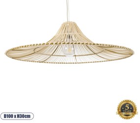 02209 GloboStar® PALERMO 02209 Boho Κρεμαστό Φωτιστικό Πλέγμα Μονόφωτο 1 x E27 IP20 Μπεζ Ξύλο - Μ100 x Π100 x Υ30cm