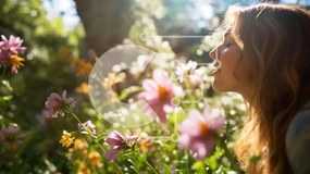 Intra Συλλεκτικό Ξύλινο Παζλ Plywood 4mm - Νεαρή γυναίκα που μυρίζει λουλούδια στον κήπο Σε Ξύλινο Κουτί - Διαστάσεις: 10x10 cm – 25 κομμάτια