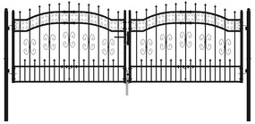 vidaXL Πόρτα Περίφραξης με Κορυφή Δόρυ Μαύρη 305x100 εκ. από Ατσάλι με Ηλεκτροστατική Βαφή