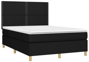 vidaXL Κρεβάτι Boxspring με Στρώμα &amp; LED Μαύρο 140x190 εκ. Υφασμάτινο