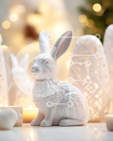 Intra Συλλεκτικό Ξύλινο Παζλ Plywood 4mm - Λευκό ειδώλιο λαγουδάκι με κεριά και διακοσμητικά Σε Ξύλινο Κουτί - Διαστάσεις Puzzle: 10x10 cm – 25 κομμάτια