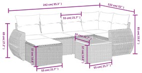 vidaXL Καναπές Σετ 7 Τεμαχίων Μαύρο Συνθετικό Ρατάν με Μαξιλάρια