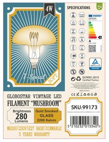 GloboStar 99173 Λάμπα LED Soft T Spiral Filament E27 MR200 MUSHROOM Γλόμπος 4W 280lm 360° AC 220-240V IP20 Φ20 x Υ20cm Ultra Θερμό Λευκό 2200K με Μελί Γυαλί Dimmable - 3 Χρόνια Εγγύηση - 99173