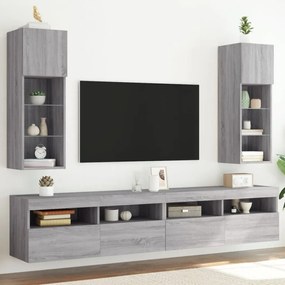 vidaXL Έπιπλα Τηλεόρασης με LED 2 τεμ. Γκρι Sonoma 30,5x30x90 εκ.