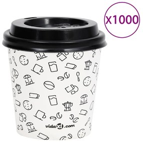 vidaXL Ποτήρια Καφέ Χάρτινα με Καπάκια 120 ml 1000 Τεμάχια Λευκά/Μαύρα