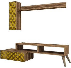 Σύνθεση Τηλεόρασης Planet 845HCT3048 150x37,2x37,8cm Walnut-Yellow