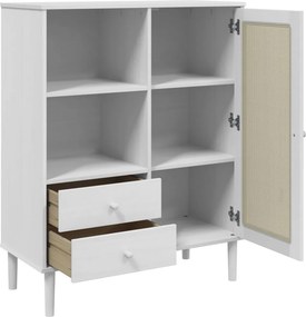 vidaXL Ντουλάπι Ψηλό SENJA Λευκό/Ρατάν 90x40x112 εκ. Μασίφ Ξύλο Πεύκου
