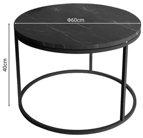 Τραπέζι σαλονιού Drion pakoworld μαύρο μαρμάρου μελαμίνης-μαύρο μέταλλο Φ60x40εκ