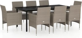 vidaXL Σετ Τραπεζαρίας Κήπου 9 Τεμαχίων Μπεζ και Μαύρο με Μαξιλάρια