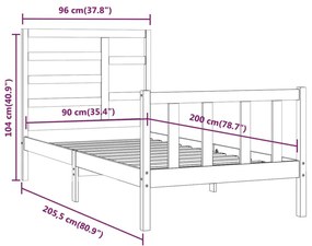 Πλαίσιο Κρεβατιού 90 x 200 εκ. από Μασίφ Ξύλο Πεύκου - Καφέ