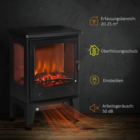 Elektrokamin mit Heizung, 2000 W elektrischer Kamin mit LED Flammeneffekt