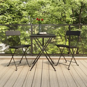 Καρέκλες Bistro Πτυσσόμενες 2 τεμ. Μαύρο Συνθετικό Ρατάν&amp;Ατσάλι - Μαύρο